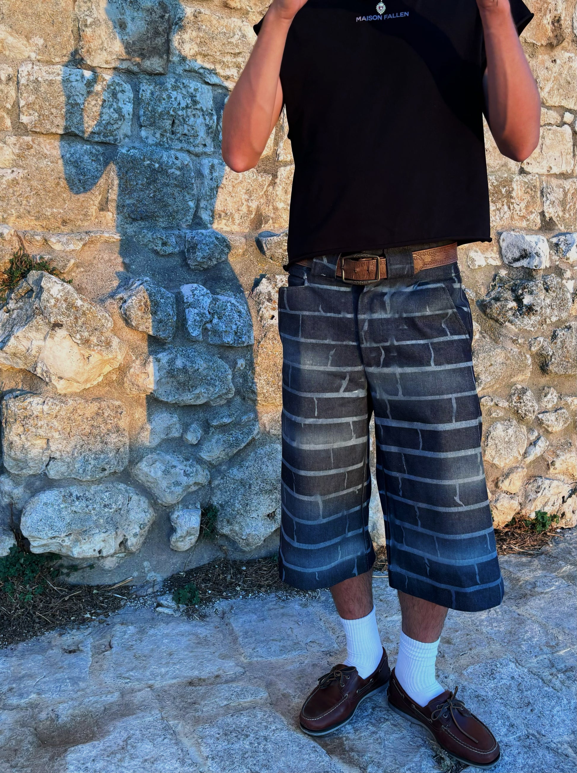 &quot;RAW BRICK&quot; SMOKED INDIGO RAW DENIM JORTS CUSTOM|| 1969 FOLLEMENTE