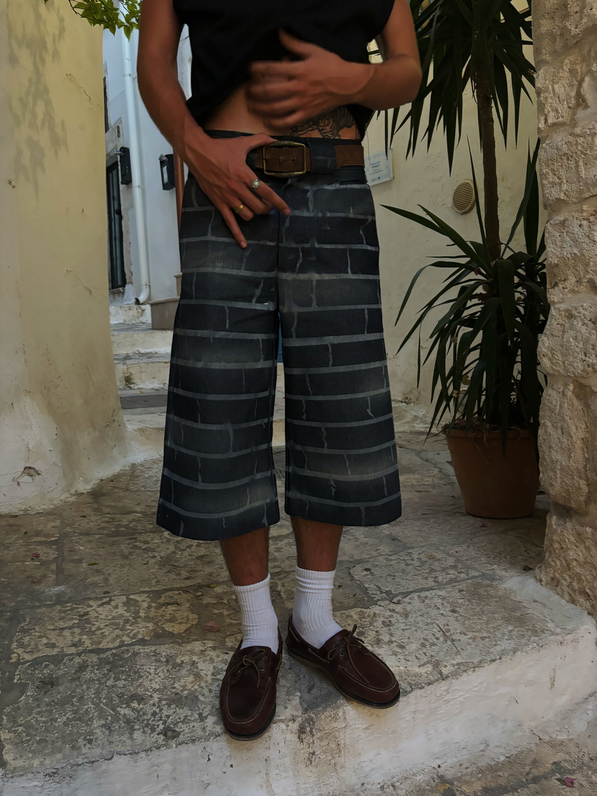 &quot;RAW BRICK&quot; SMOKED INDIGO RAW DENIM JORTS CUSTOM|| 1969 FOLLEMENTE