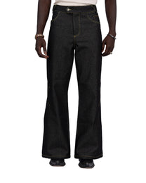 Black Raw Denim Bootcut Jeans — Roots Patwa SS26