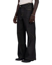 Black Raw Denim Bootcut Jeans — Roots Patwa SS26