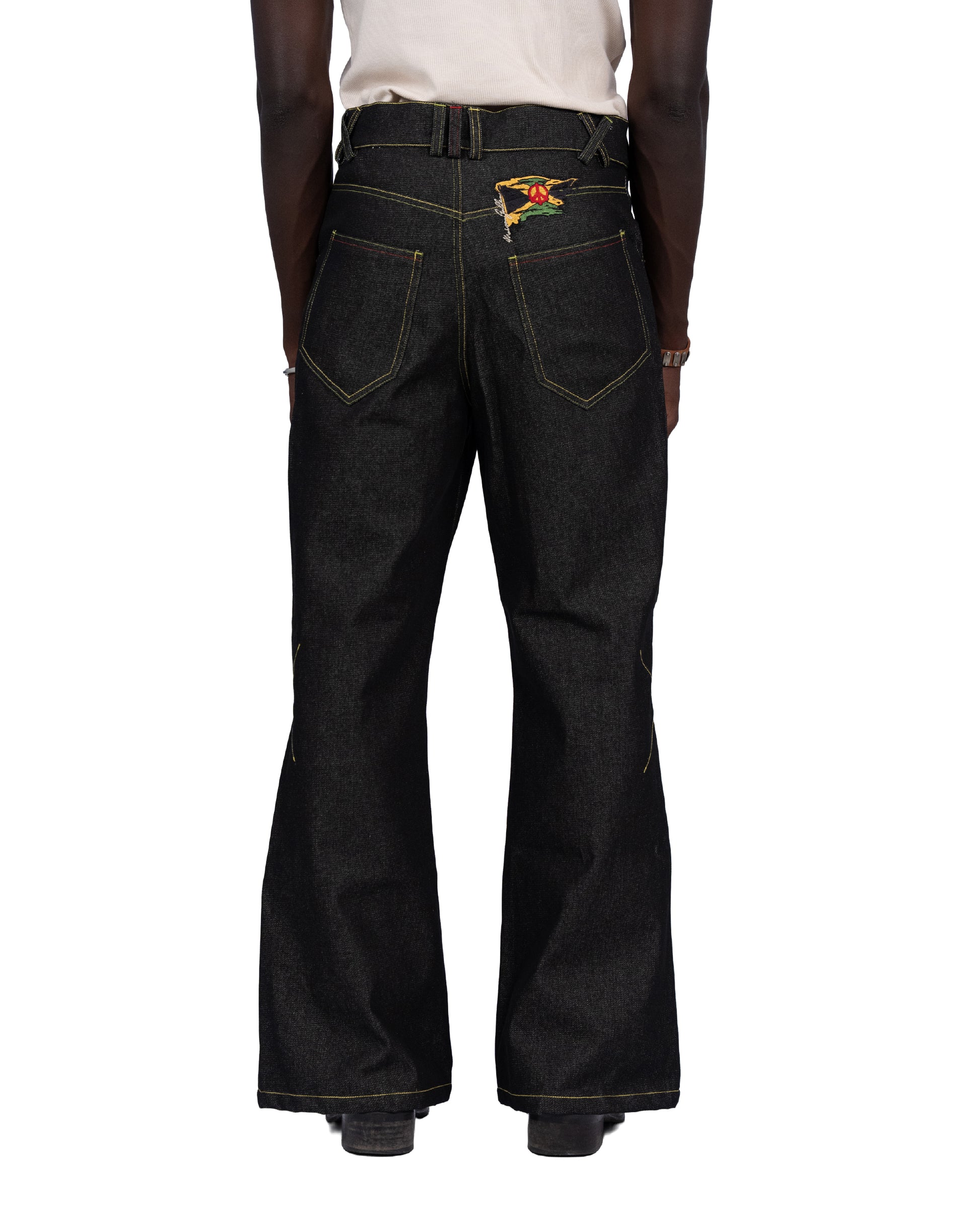 Black Raw Denim Bootcut Jeans — Roots Patwa SS26