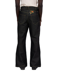 Black Raw Denim Bootcut Jeans — Roots Patwa SS26