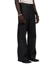 Black Raw Denim Bootcut Jeans — Roots Patwa SS26