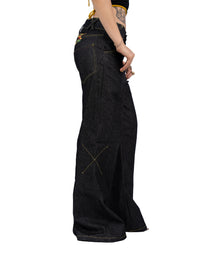 Black Raw Denim Bootcut Jeans — Roots Patwa SS26