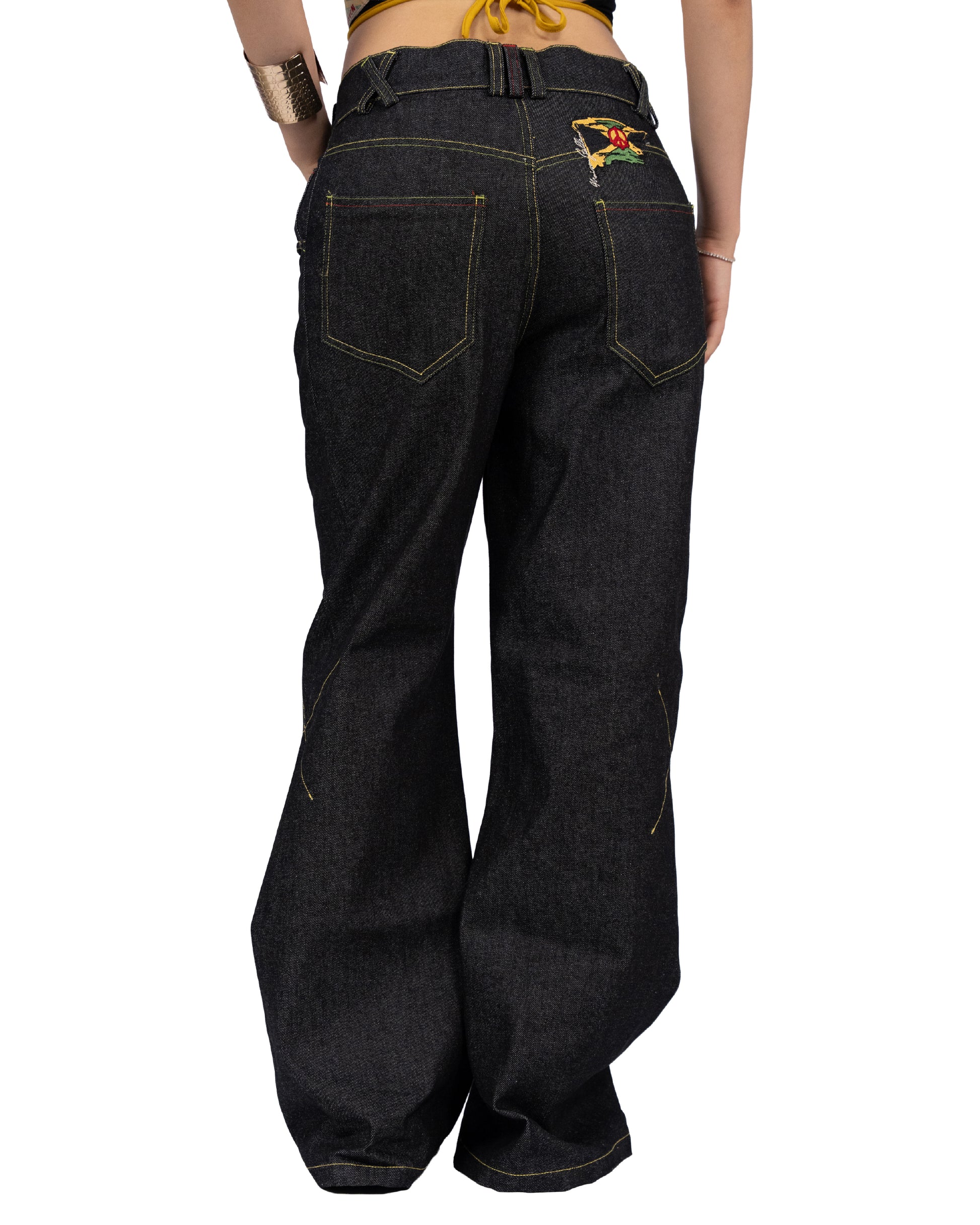 Black Raw Denim Bootcut Jeans — Roots Patwa SS26