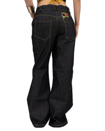 Black Raw Denim Bootcut Jeans — Roots Patwa SS26