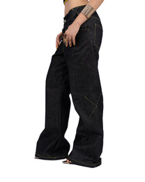 Black Raw Denim Bootcut Jeans — Roots Patwa SS26