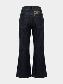 Black Raw Denim Bootcut Jeans — Roots Patwa SS26