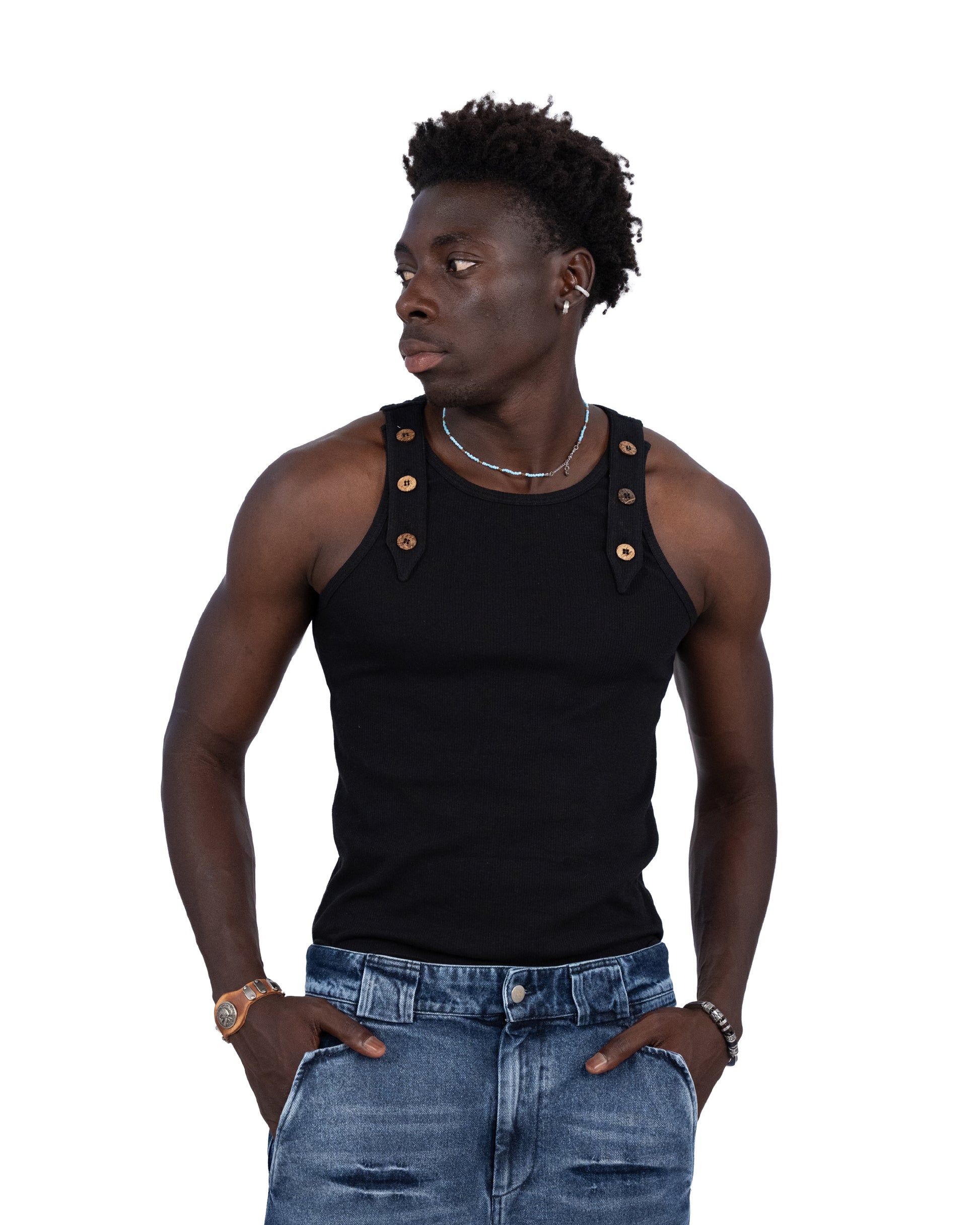 "coconut" cotton rib tank black  — Patwa SS26