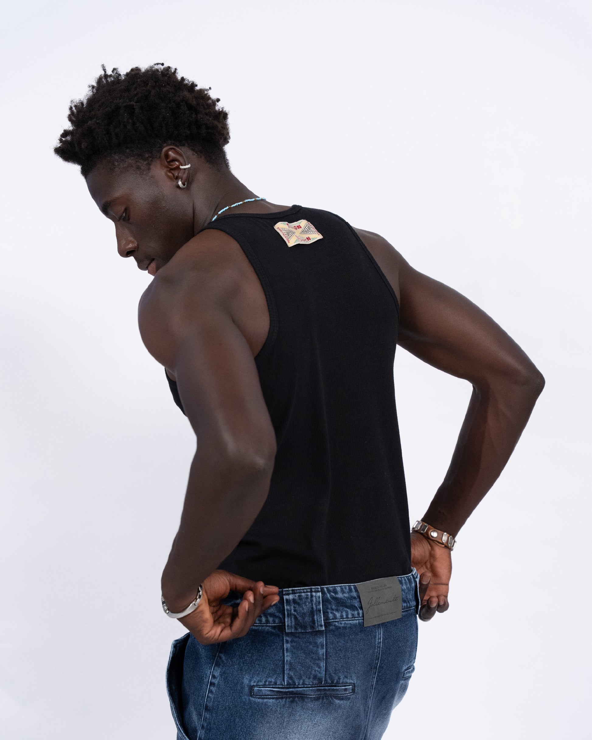 "coconut" cotton rib tank black  — Patwa SS26