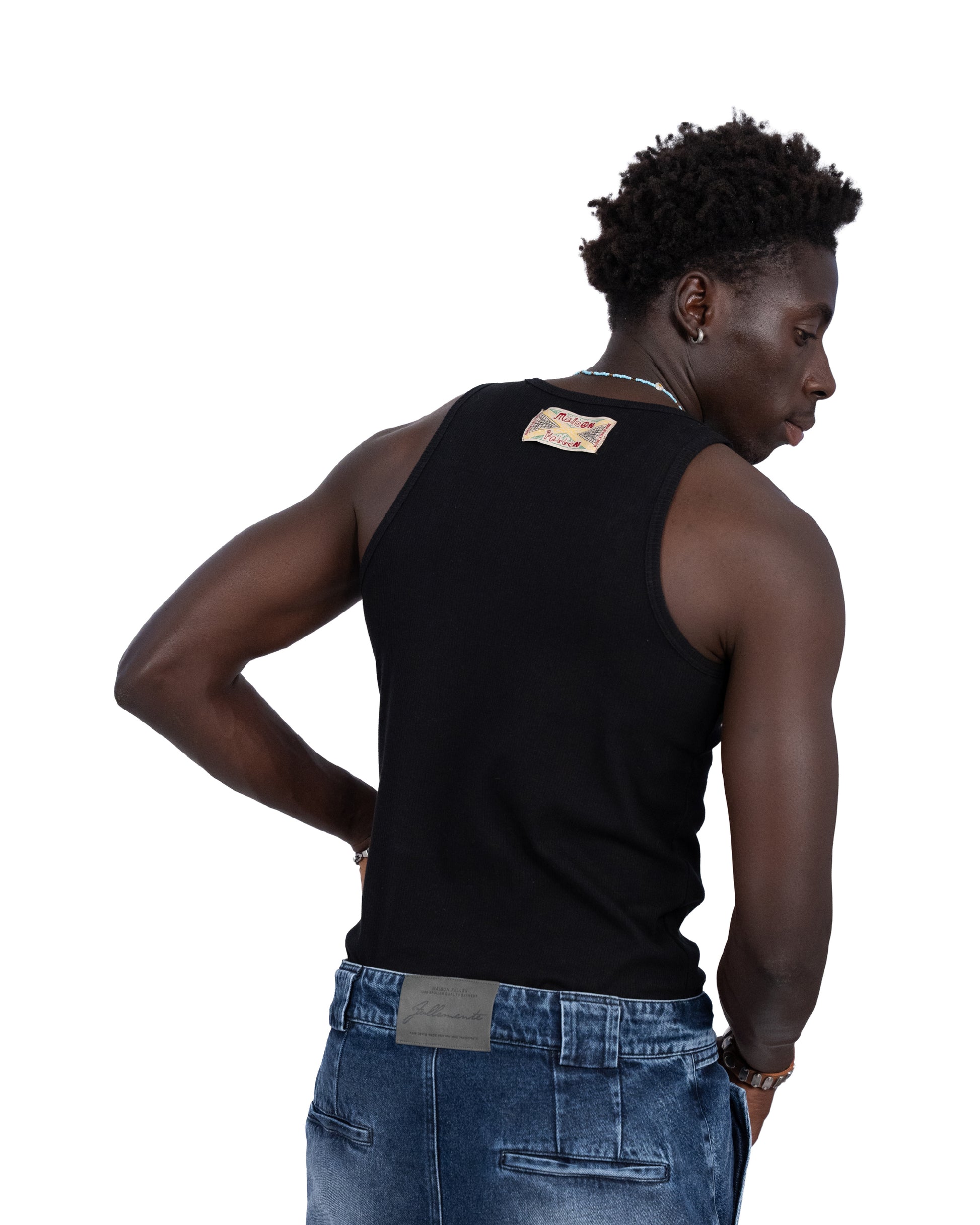 "coconut" cotton rib tank black  — Patwa SS26
