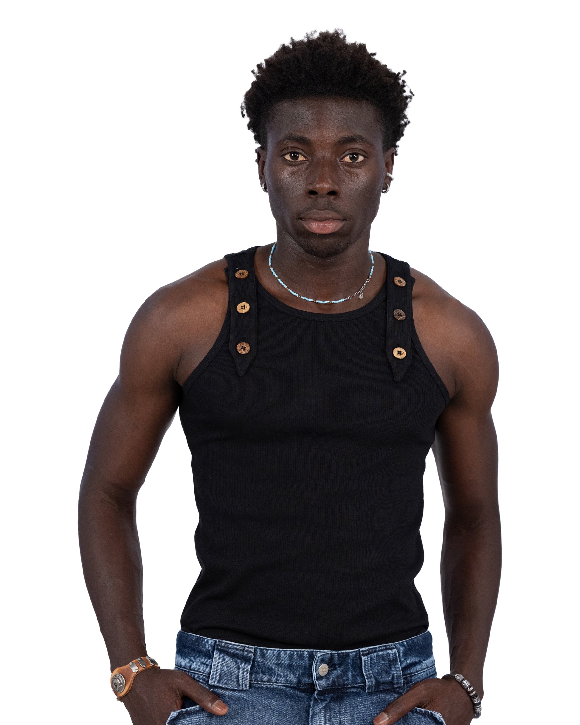 "coconut" cotton rib tank black  — Patwa SS26