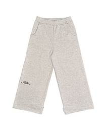Gray sweatpants with a small logo on a white background